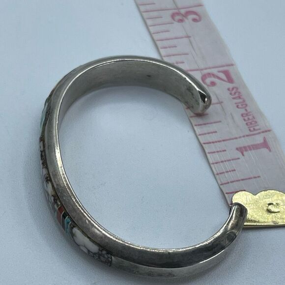 Navajo Artist Wilbur Muskett “Muskett Sterling“ Multistone thick silver cuff bra - Picture 9 of 14